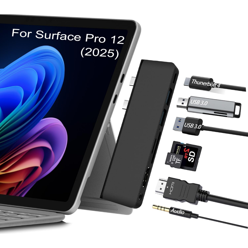 สถานีเชื่อมต่ออะแดปเตอร์ฮับ USB Surface Pro 12 พร้อมอุปกรณ์เสริม HDMI USB-C 4K สําหรับ Microsoft Sur