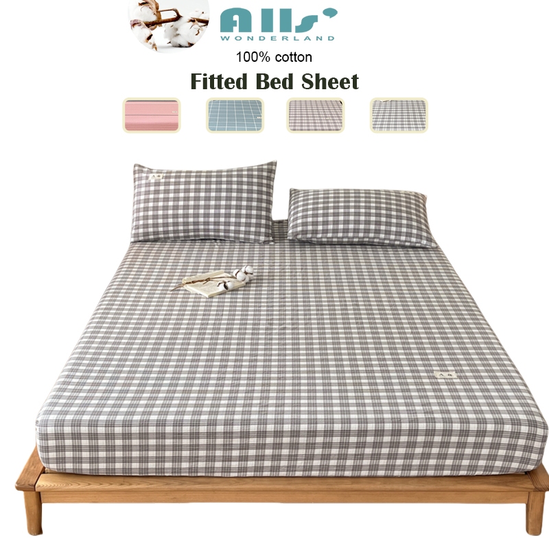 ลายตาราง ผ้าปูที่นอน ผ้าฝ้าย100% สไตรป์ กันไรฝุ่น ผ้าคลุมเตียง 10นิ้ว ผ้าcotton bedsheet 6ฟุต/5ฟุต/4