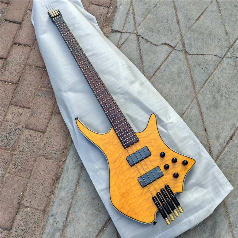 4 Strings Headless กีตาร์ไฟฟ้าเบส, Mahogany Body Glossy สีคั่ว Maple คอและ Fingerboard ขยายวงจร HG74