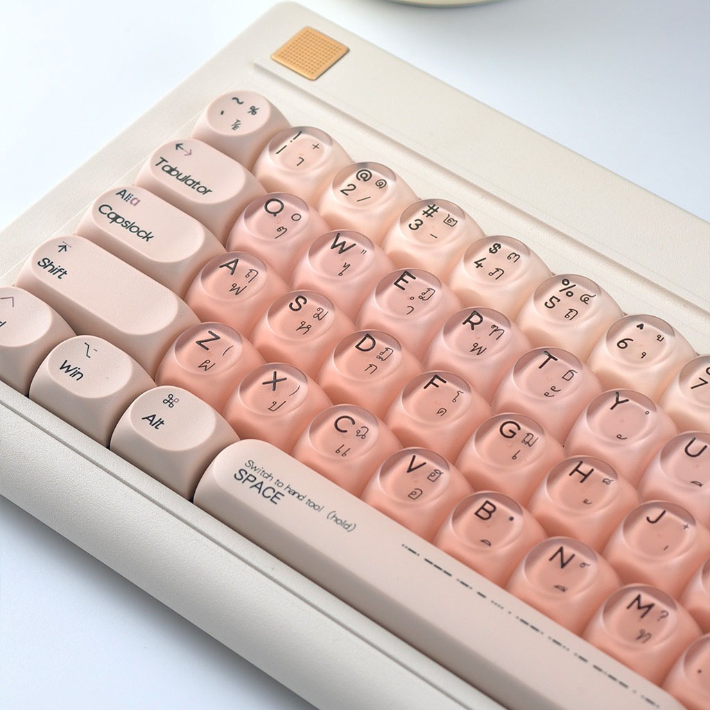 MAIMOOO Thai/English Liquid Foundation Keycap HOA โปรไฟล์ 132 คีย์ PBT PC Dye Sublimation รอบ Keycaps Wooting MAD Aula สร้างสรรค์น่ารัก Jelly สีชมพูไล่โทนสีไทย Keycap