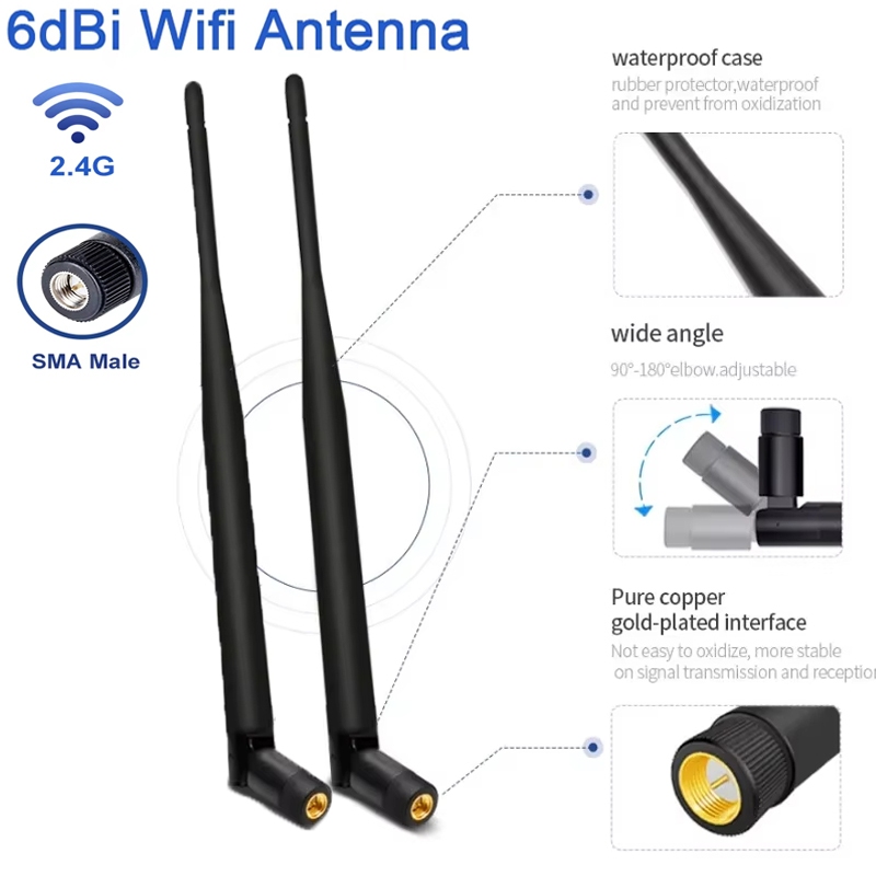 2PCS 2.4G OmniDirectionalยางRodเสาอากาศพับWiFi Bluetooth Aerial High Gain 6dBi SMAชายสําหรับเราเตอร์