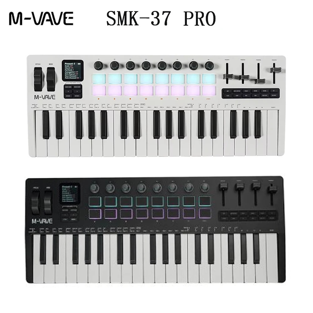 M-VAVE SMK-37 PRO 37 คีย์ MIDI คีย์บอร์ด 16 RGB Backlit Pads 3 Octave Range รองรับการเชื่อมต่อไร้สาย