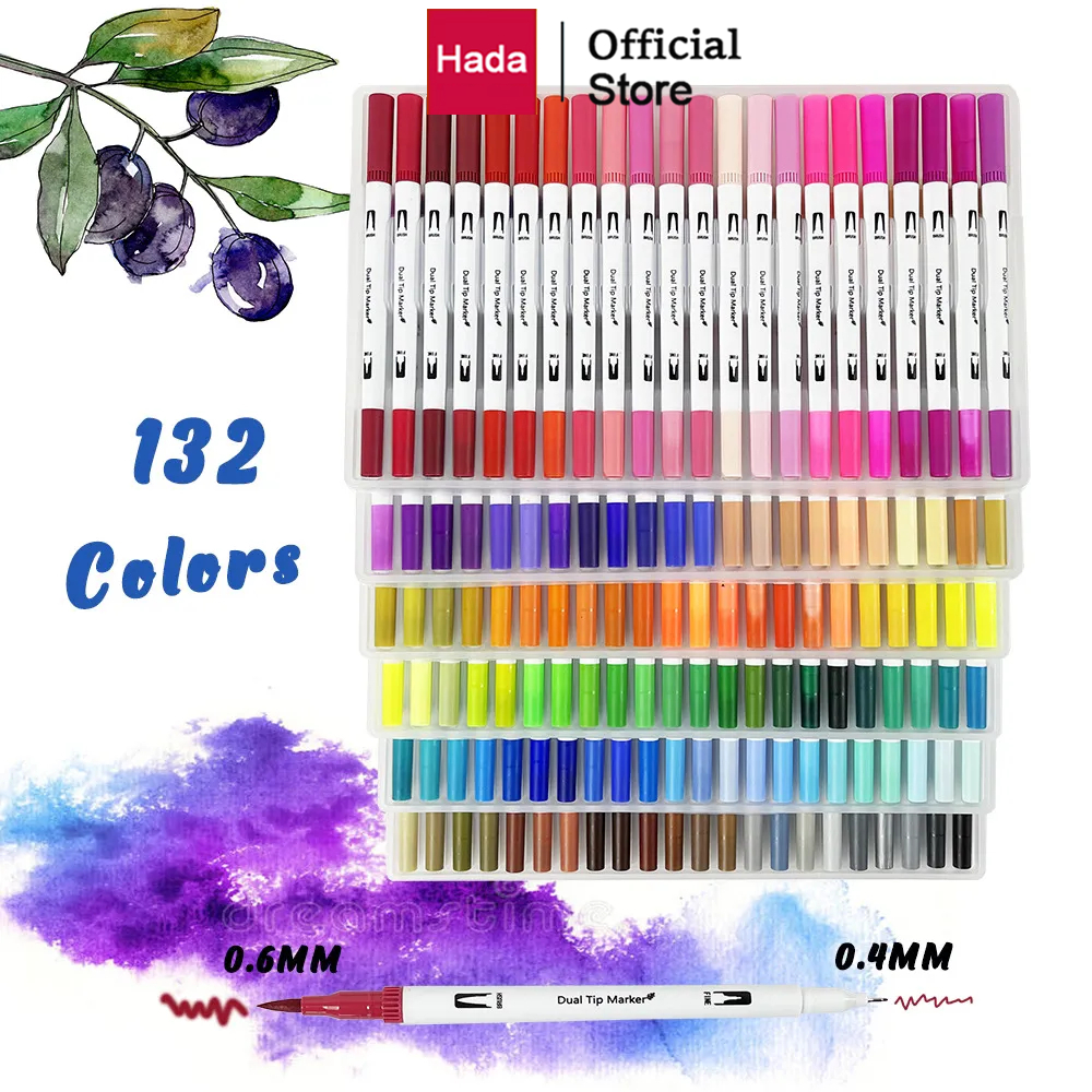 12/24/36/48/60/80/120 สี ปากกาเมจิก สีน้ำสองหัว แบบพกพา ไม่ซ้ำกัน สีสดใส ใช้งานได้ดี