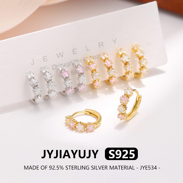 JYJIAYUJY 100% ทั้งเงินสเตอร์ลิง S925 Hoop ต่างหู 3.2 มม.Phangram Zircon คุณภาพสูงแฟชั่น Hypoallerge