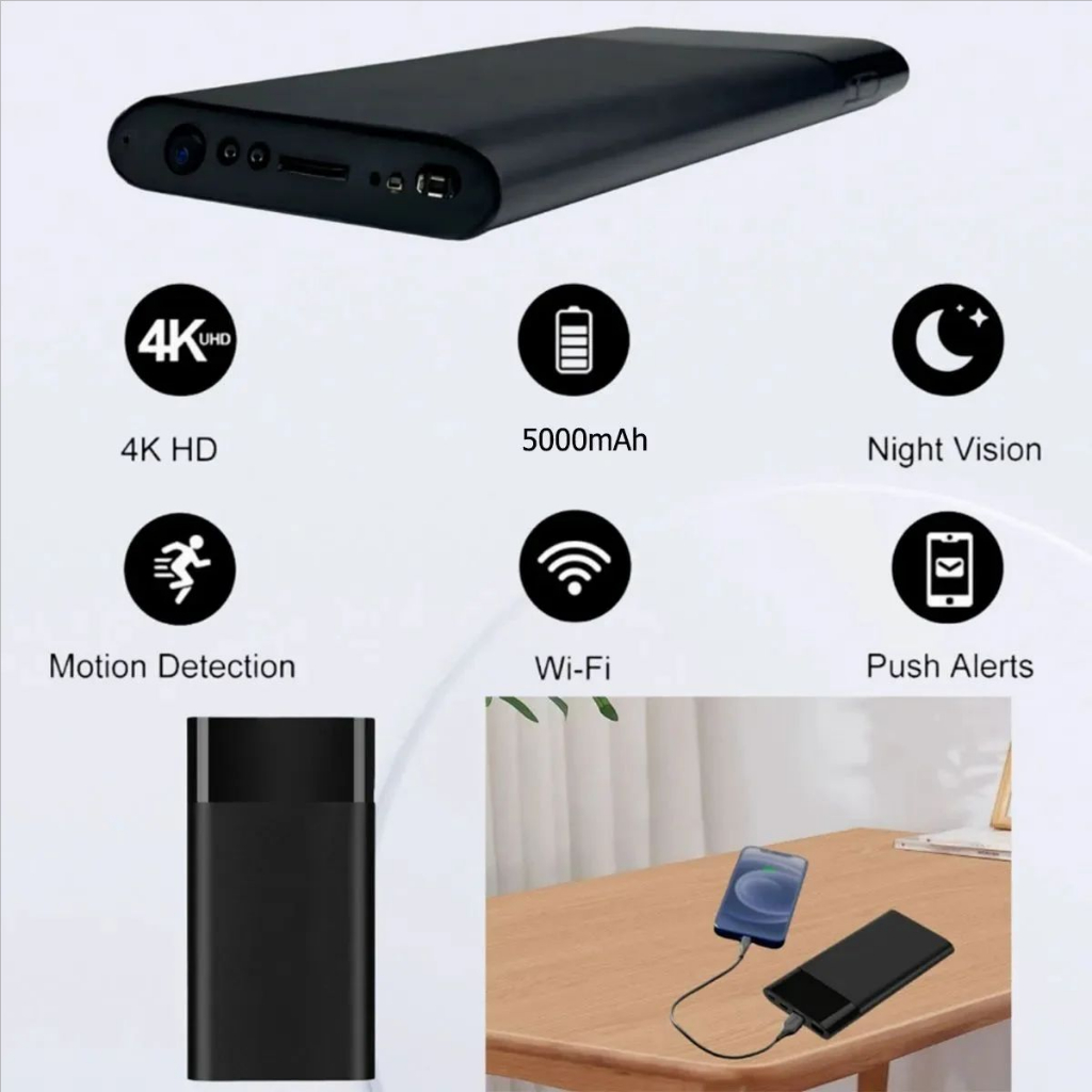 กล้อง Power Bank 4K Ultra HD พร้อม Night Vision – ที่เก็บของอเนกประสงค์และการตรวจจับการเคลื่อนไหว ของขวัญสําหรับวันฮาโลวีน วันขอบคุณพระเจ้า และคริสต์มาส