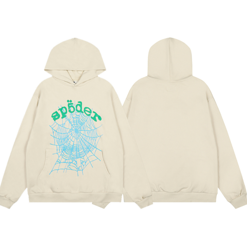 แฟชั่น SP5DER เสื้อฮู้ดผ้าฝ้ายพิมพ์ลาย Spider Web Foam