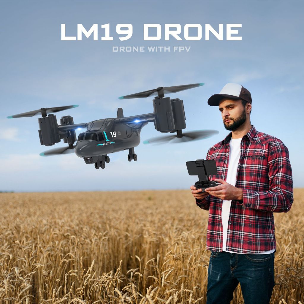 รีโมทคอนโทรลเฮลิคอปเตอร์ Drone 1080P กล้อง Fighter UAV Land Air โหมดเครื่องบิน Brushless RC Drones ส