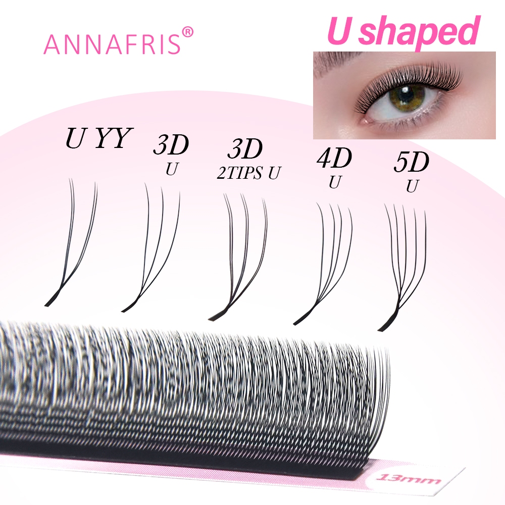 ANNAFRIS U-รูปYY 3D 4D 5D Eyelash Extension เคล็ดลับคู่ U YY Premade พัดลมขนตาปุยขนตาปลอมนุ่ม