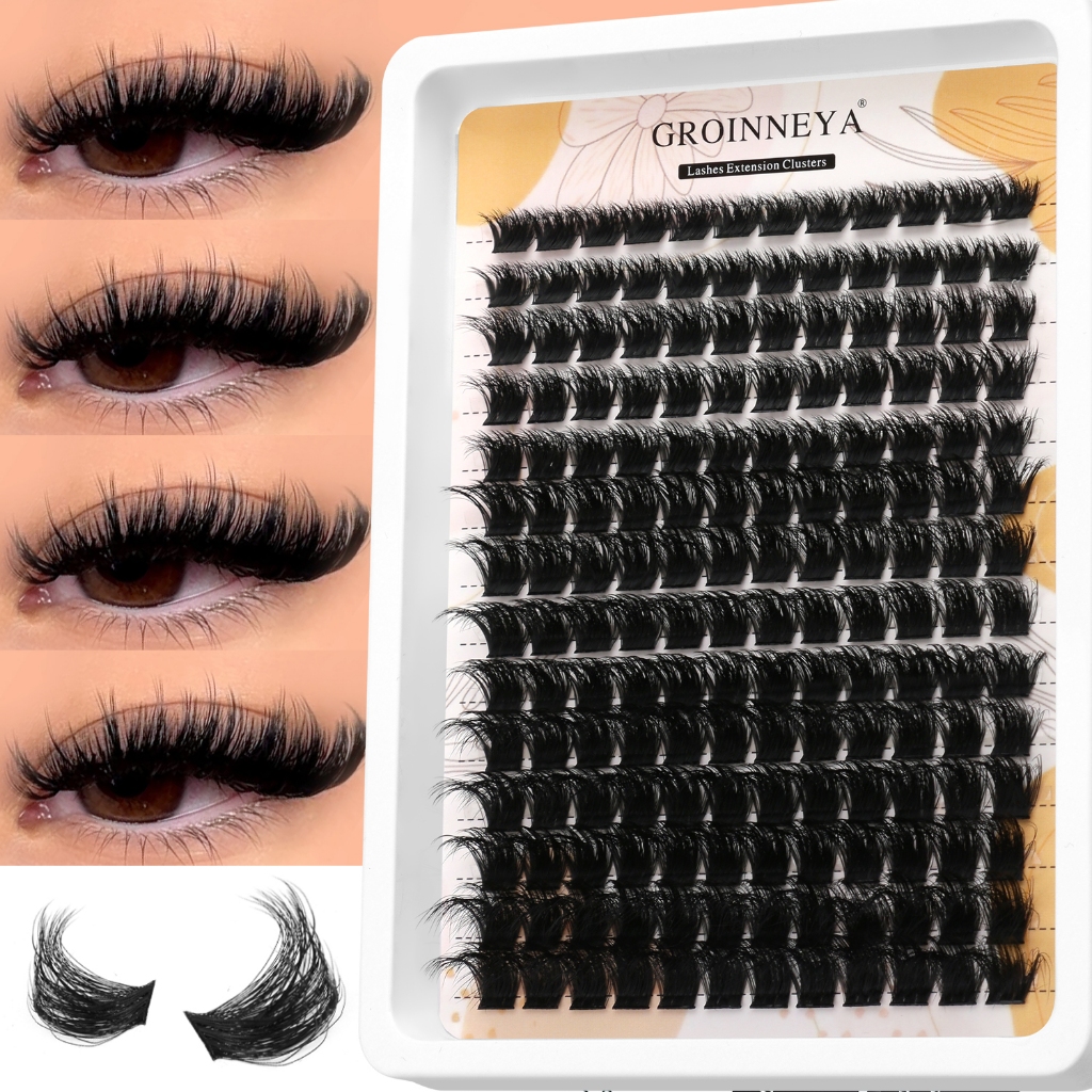 GROINNEYA Natura Eyelashes Cat Eye อะนิเมะ Lashes ยาว Cluster Lashes Extension แต่งหน้า