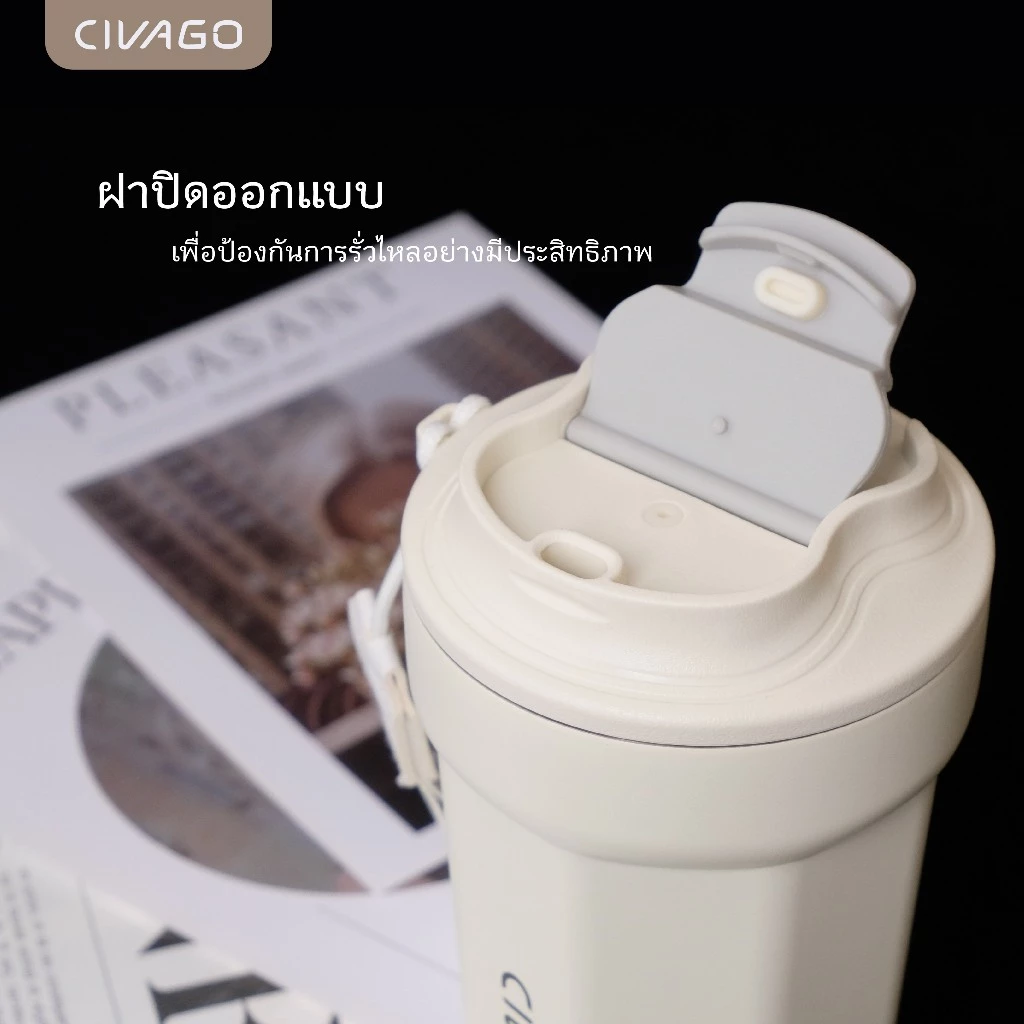 CIVAGO กระบอกน้ำสแตนเลสเคลือบเซรามิก สุญญากาศ รักษาอุณหภูมิ 390ml thumbnail 7