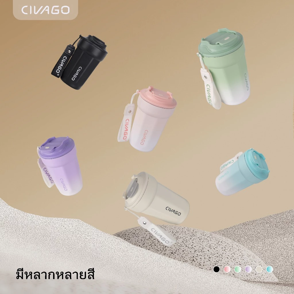CIVAGO กระบอกน้ำสแตนเลสเคลือบเซรามิก สุญญากาศ รักษาอุณหภูมิ 390ml thumbnail 8