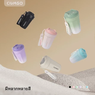 CIVAGO（13oz/390ml）กระบอกน้ำสแตนเลสพร้อมฝาปิด เคลือบเซรามิก แก้วสุญญากาศ รักษาความร้อนและเย็น