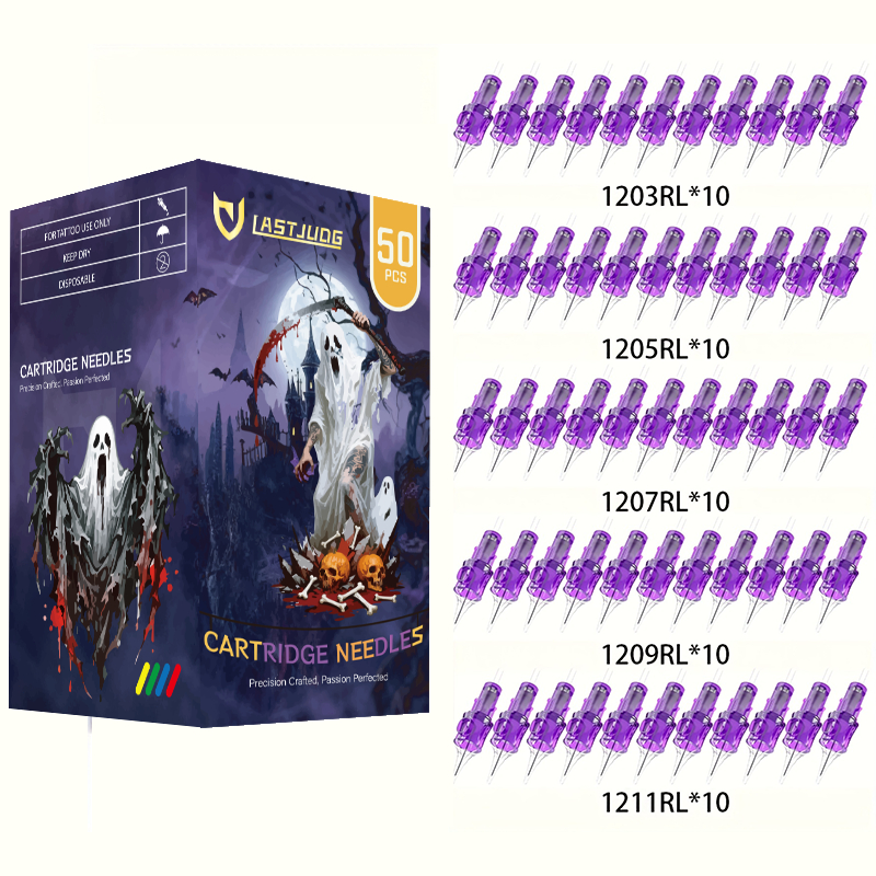 เข็มสัก LASTJUDG - 50-Pack #12 เข็มตลับขนาดผสม ร.ล แบบใช้แล้วทิ้งมาตรฐานอุปกรณ์เสริมเครื่องสัก 0.35 มม. สําหรับศิลปินสักมืออาชีพ - เหมาะสําหรับฮัลโลวีน