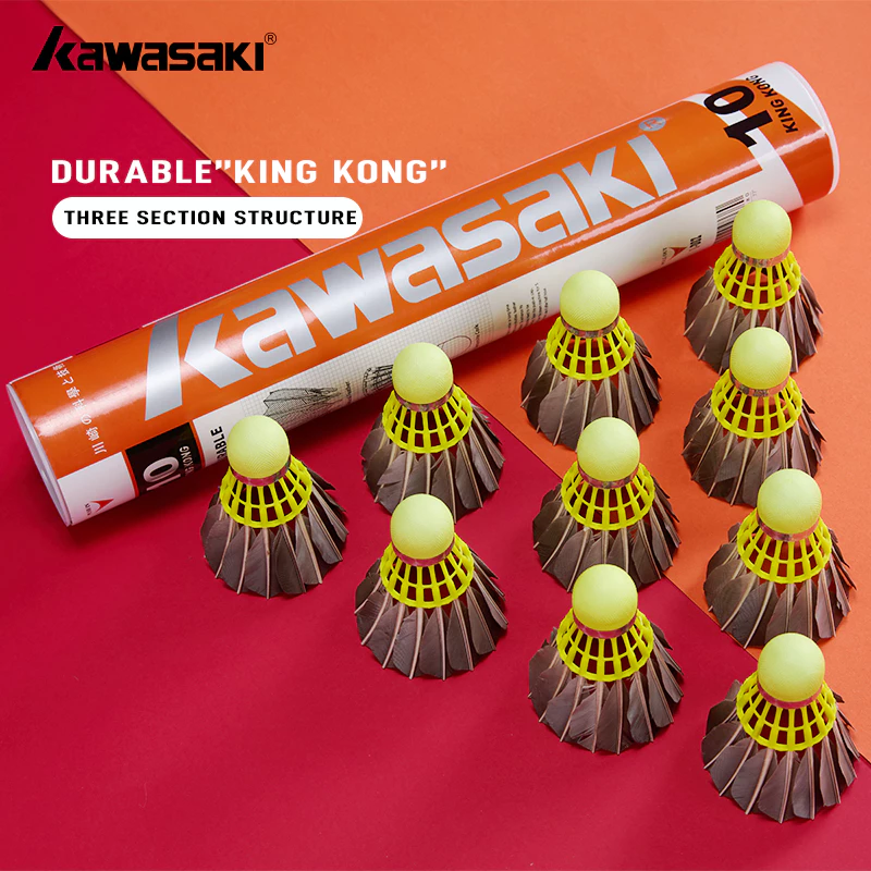 KAWASAKI ลูกขนไก่ 12 PCS KINGKONG จากขนเป็ดและห่าน เหมาะสำหรับการเล่นและการฝึกซ้อมแบดมินตัน