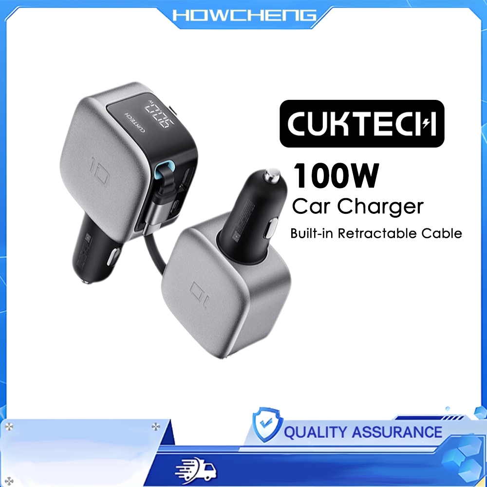 CUKTECH เครื่องชาร์จในรถยนต์ 100W สายเคเบิลแบบยืดหดได้ในตัว 90W Max Single Port Multi-Port Design