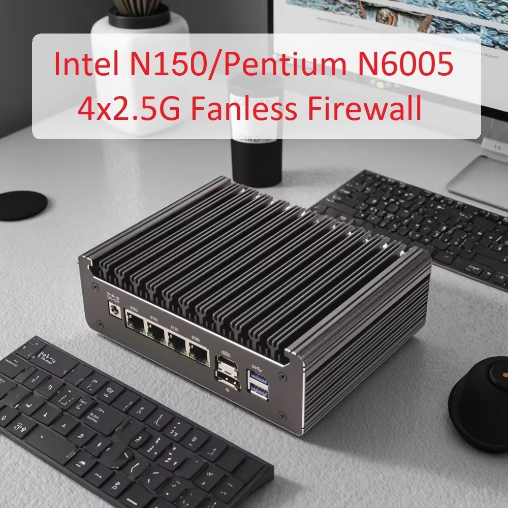 Intel N150 Fanless Mini PC Core i5-8250U Pentium4417U 4x i226-V 2.5G LAN DDR4 USB-C pfSense OPNsense