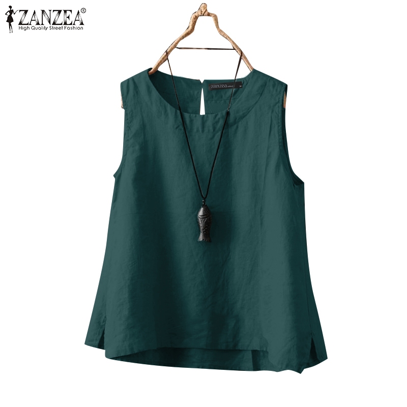 Zanzea Women Korean Leisure Sleeve Crew Neck Slit Hem Plain Camisoles