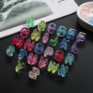 St. Kunkka 5 ชิ้น ลูกปัดอะคริลิคโปร่งใส UV ลูกปัดแบบตัวอักษรภาษาอังกฤษAZ สำหรับการทำสร้อยคอและสร้อยข้อมือ