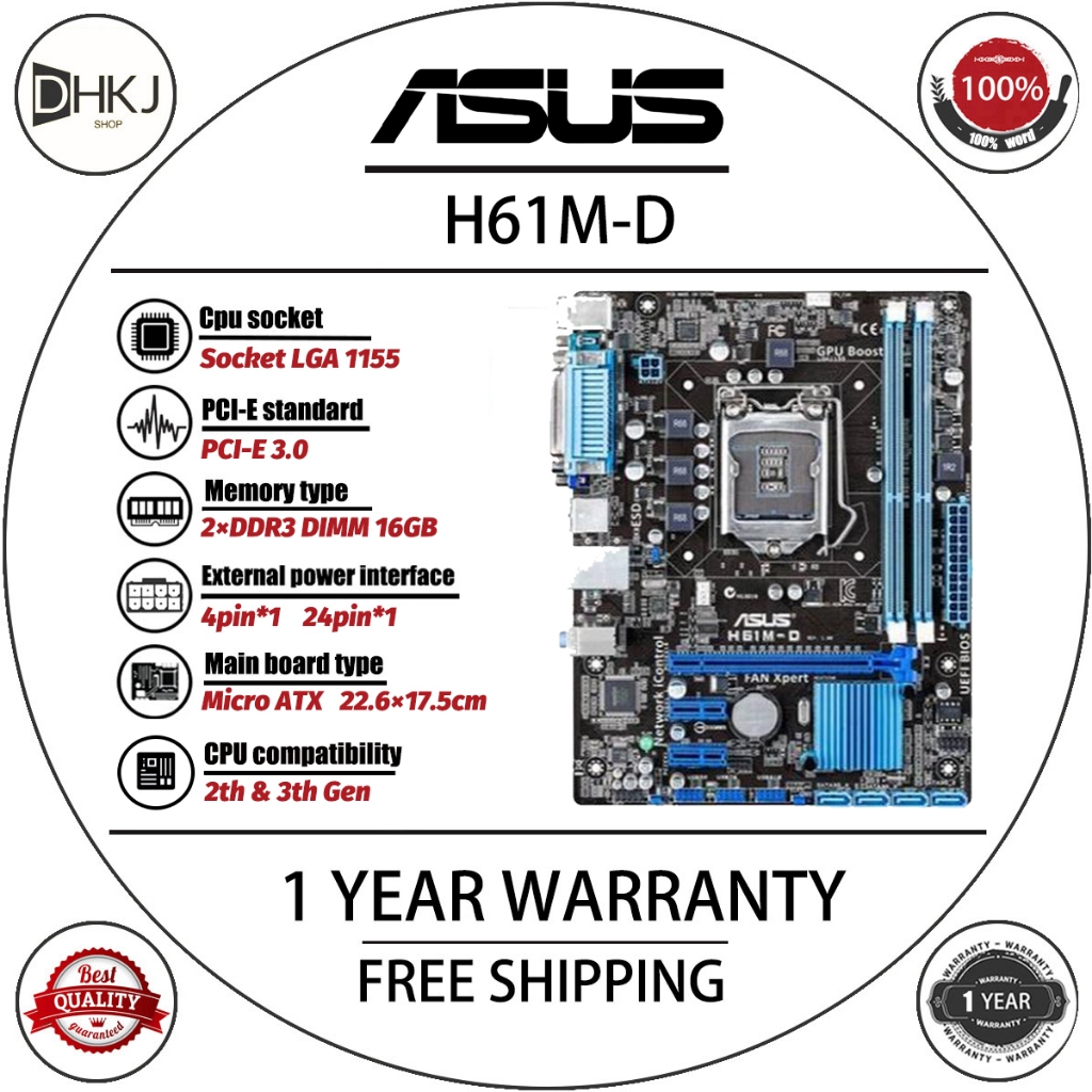 สําหรับ ASUS H61M-D/ H61M-PLUS/H61M-A USB3 1155 Pins H61 บอร์ดหลักรองรับ 22/32nm CPU