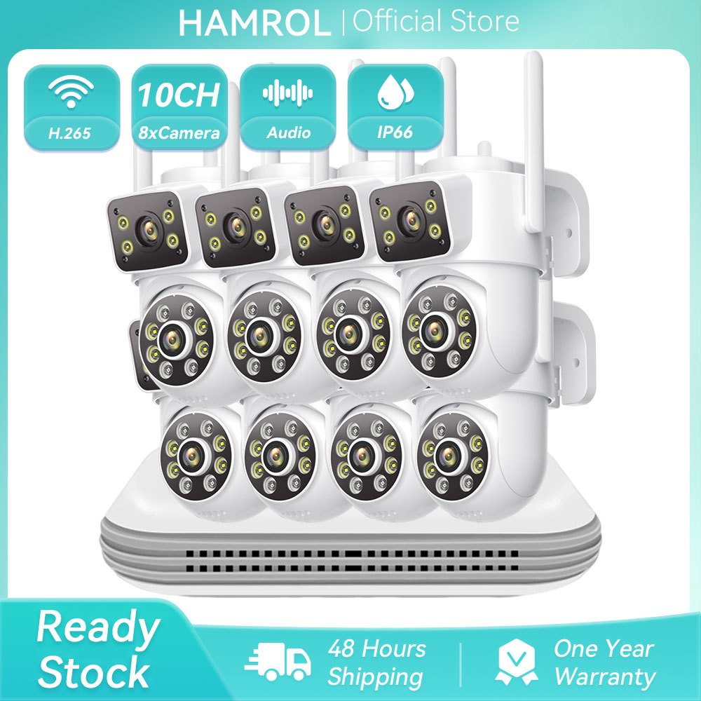 Hamrol 8CH 4K 8MP Dual Lens PTZ WIFI Security กล้องชุด H.265 ระบบ NVR ไร้สายกันน้ํา WIFI กล้องวงจรปิ