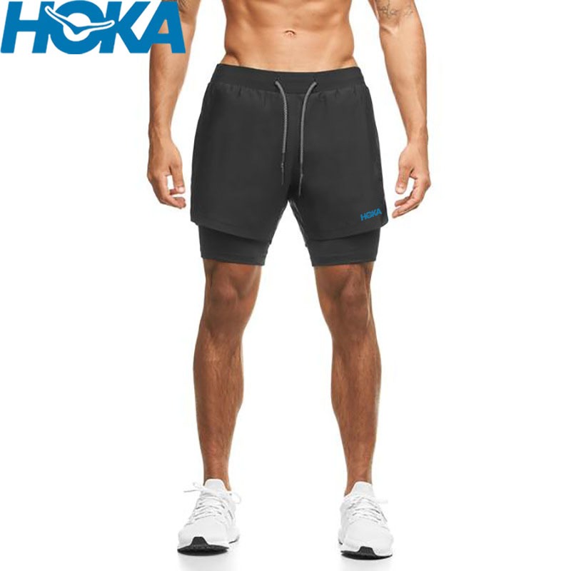 กางเกงขาสั้นผู้ชาย HOKA ONE ONE สไตล์วิ่งและฟิตเนส มีตาข่ายระบายอากาศดีไซน์รูปดาวห้าแฉก เหมาะสำหรับฤ