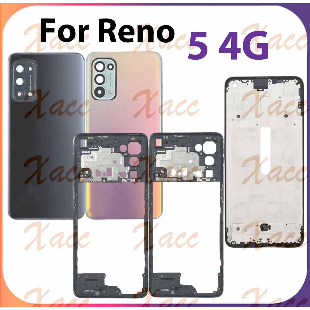 สําหรับ OPPO Reno 5 4G CPH2159 ฝาหลังแบตเตอรี่ชุดเต็มปุ่มกรอบกลางกรอบเลนส์กล้อง LCD กรอบด้านหน้าโทรศัพท์เปลี่ยนการติดตั้ง