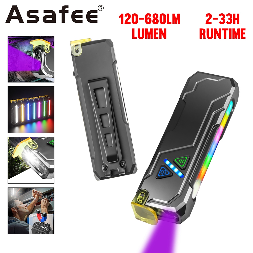 ASAfee DT009 ไฟฉายยุทธวิธีแบบชาร์จไฟได้ มีแสงRGBและโคมไฟด้านข้าง กันน้ำ พกพาสะดวกสำหรับแคมปิง