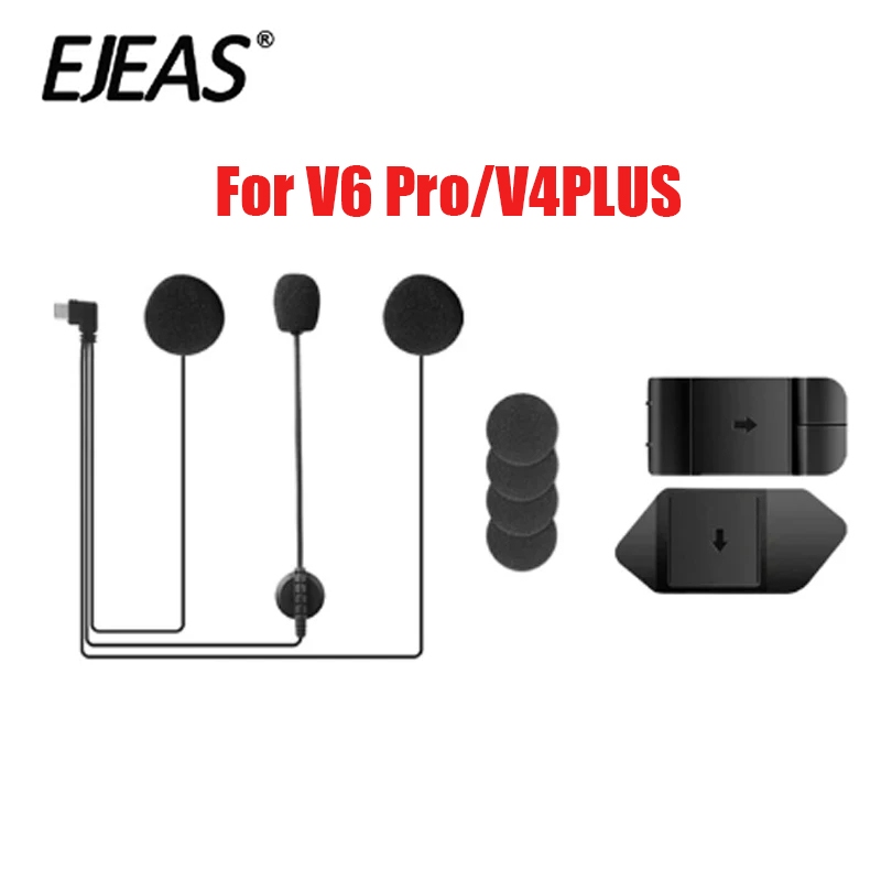 Original EJEAS V6 Pro +/v4 plus ไมโครโฟนลําโพงชุดหูฟัง TYPE-C สําหรับรถจักรยานยนต์หมวกกันน็อค Intercom บลูทูธ Interphone คลิป