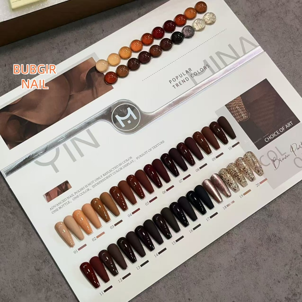 พร้อมส่ง สีเจล MINGYI 20 สี รวมโทนน้ำตาล Chocolates 20สี สียอดนิยม ชุดยาทาเล็บ แผนภูมิแสดงสีฟรี 15ml