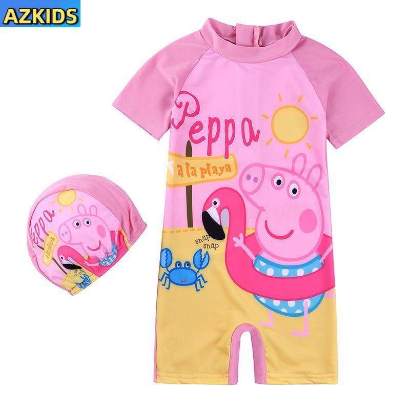 Peppa Pig ชุดว่ายน้ําวันพีซ  สไตล์ใหม่เด็กฤดูร้อนสไตล์ชุดว่ายน้ํา ครีมกันแดดเด็ก