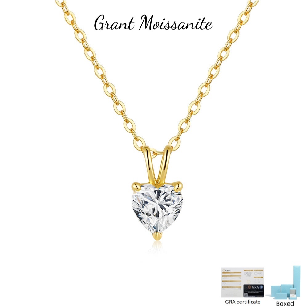 สร้อยคอจี้หัวใจ Moissanite 0.5ct 1ct ใน S925 เงินสเตอร์ลิงพร้อมใบรับรอง GRA