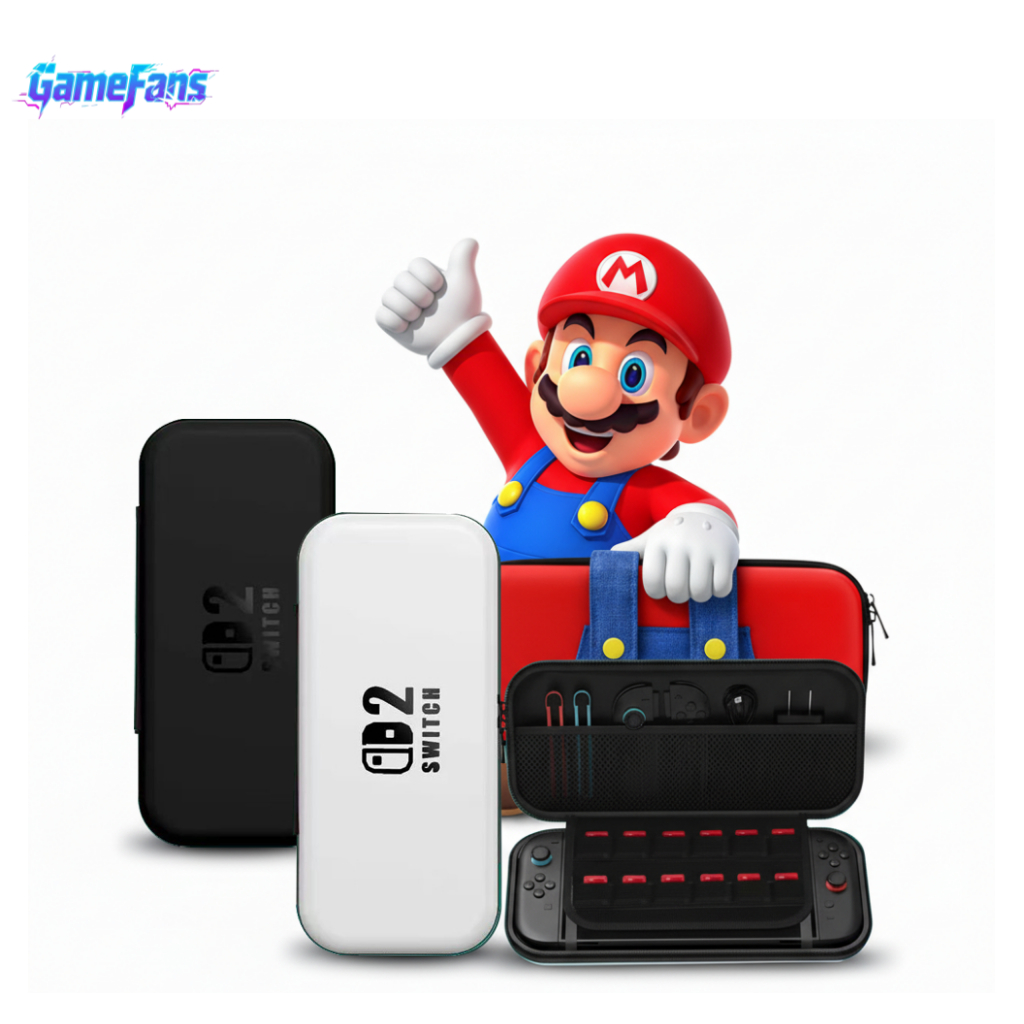 สวิตช์2 กระเป๋าเก็บเกมคอนโซลสีดําสีขาวสายรัดมาริโอสไตล์หลายชั้นกันน้ําความจุขนาดใหญ่พร้อมช่องเสียบการ์ดเกม