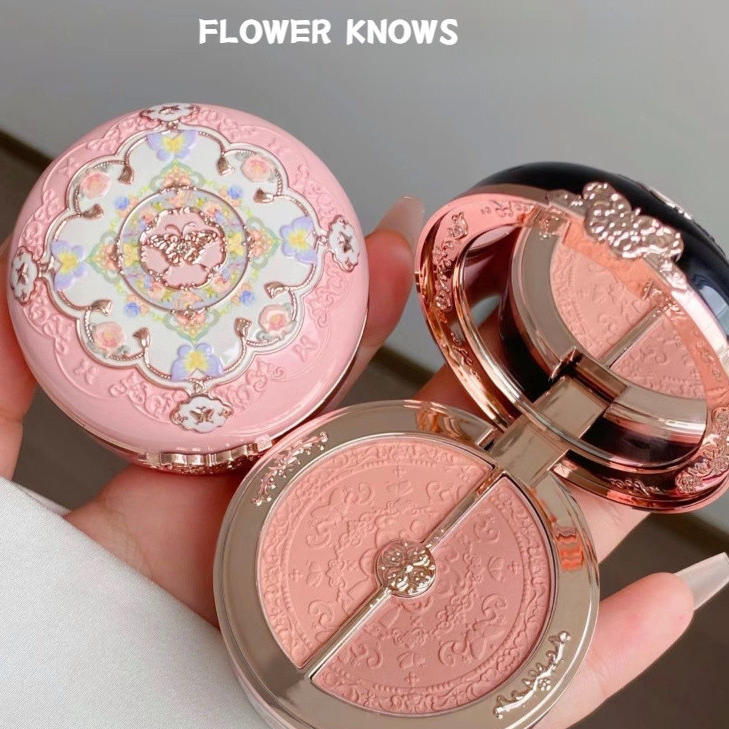 FLOWER KNOWS Blush Embossed Two-Tone Color ง่ายต่อการทาโดยไม่ต้อง Leaving Powder