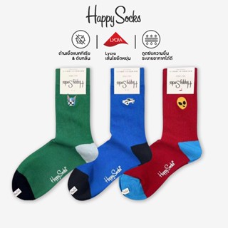 Happy Socks ถุงเท้ายาว ผ้าฝ้าย แฟชั่นสําหรับผู้หญิง โลโก้ปัก…