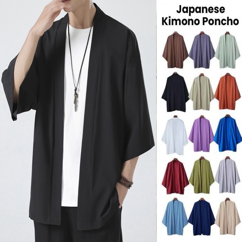 20 สีร้อนผู้ชายน้ําหนักเบา กิโมโนญี่ปุ่นแบบดั้งเดิม คาร์ดิแกนเปิดหน้า เสื้อคลุมฮาโอริ แจ็คเก็ต สีดํา