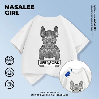 【ส่งในวันเดียวกัน】เสื้อยืดเด็ก NASA สีขาว ผ้าฝ้ายระบายอากาศดี ลายบูลด็อกเท่ๆ 3-16 ปี ชาย-หญิง ทรงสวมใส่สบาย