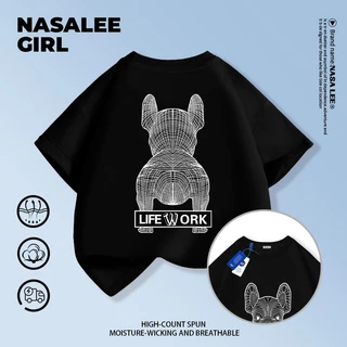 【ส่งในวันเดียวกัน】เสื้อยืดเด็ก NASA สีขาว ผ้าฝ้ายระบายอากาศดี ลายบูลด็อกเท่ๆ 3-16 ปี ชาย-หญิง ทรงสวมใส่สบาย