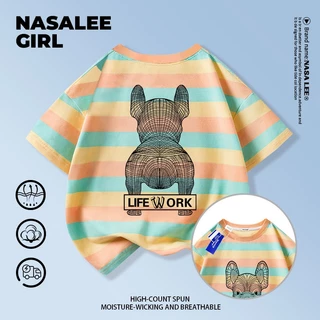【ส่งในวันเดียวกัน】เสื้อยืดเด็ก NASA สีขาว ผ้าฝ้ายระบายอากาศดี ลายบูลด็อกเท่ๆ 3-16 ปี ชาย-หญิง ทรงสวมใส่สบาย