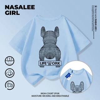 【ส่งในวันเดียวกัน】เสื้อยืดเด็ก NASA สีขาว ผ้าฝ้ายระบายอากาศดี ลายบูลด็อกเท่ๆ 3-16 ปี ชาย-หญิง ทรงสวมใส่สบาย