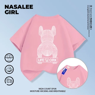 【ส่งในวันเดียวกัน】เสื้อยืดเด็ก NASA สีขาว ผ้าฝ้ายระบายอากาศดี ลายบูลด็อกเท่ๆ 3-16 ปี ชาย-หญิง ทรงสวมใส่สบาย