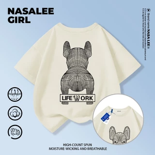 【ส่งในวันเดียวกัน】เสื้อยืดเด็ก NASA สีขาว ผ้าฝ้ายระบายอากาศดี ลายบูลด็อกเท่ๆ 3-16 ปี ชาย-หญิง ทรงสวมใส่สบาย