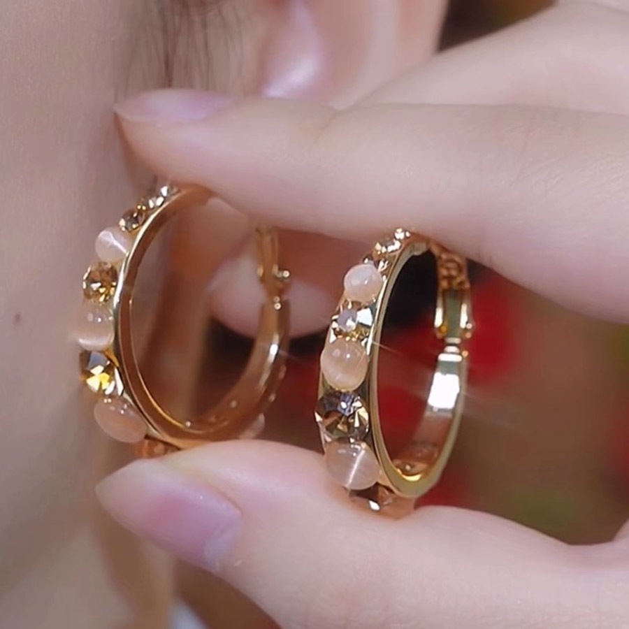 ต่างหูเพชรสีกาแฟเรียงรายแบบวงกลม แฟชั่นหรูหราสำหรับคุณผู้หญิง - รูปที่ 4