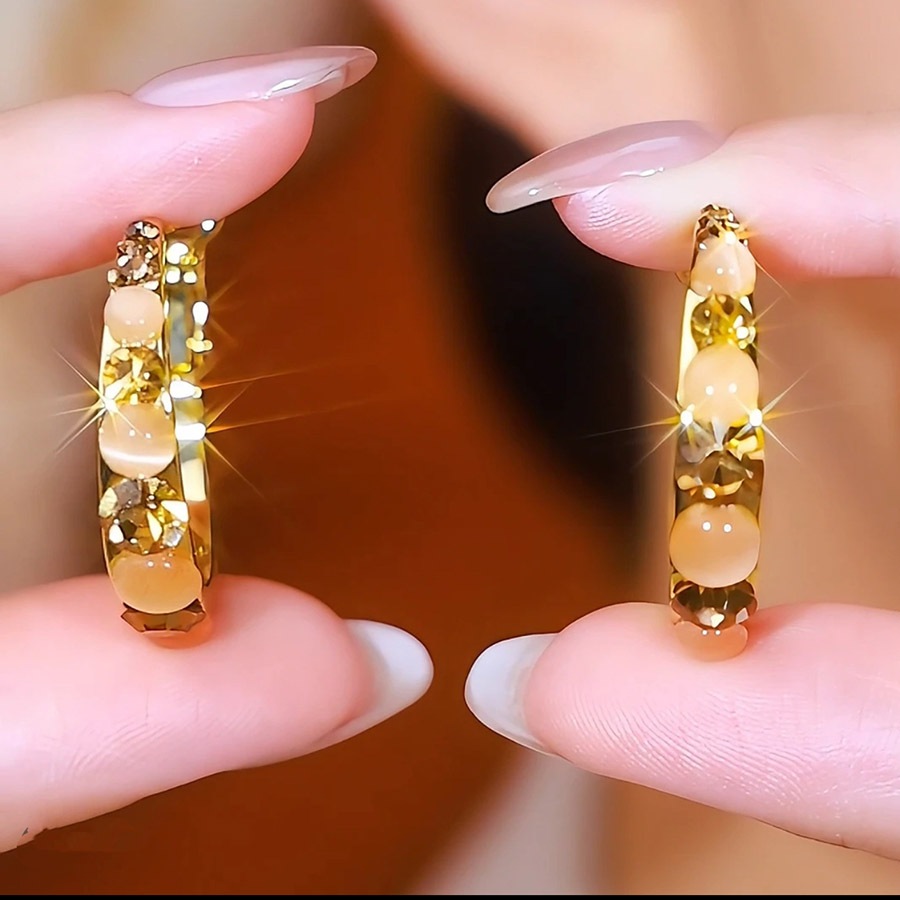 ต่างหูเพชรสีกาแฟเรียงรายแบบวงกลม แฟชั่นหรูหราสำหรับคุณผู้หญิง - รูปที่ 5