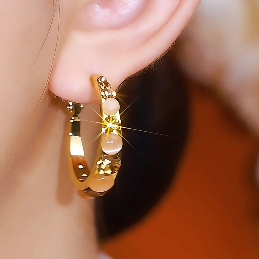 ต่างหูเพชรสีกาแฟเรียงรายแบบวงกลม แฟชั่นหรูหราสำหรับคุณผู้หญิง - รูปที่ 6