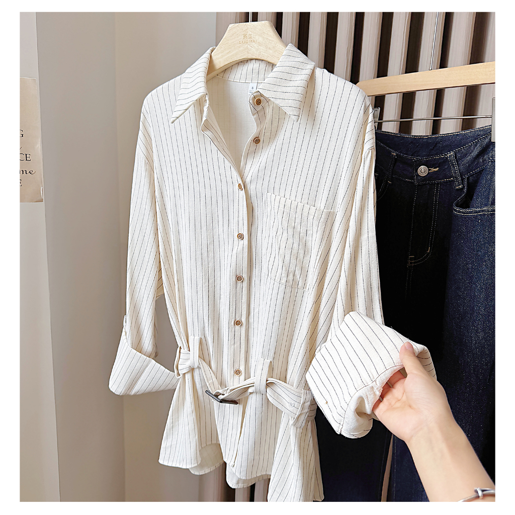 95143 เสื้อแขนยาวผู้หญิง ดีไซน์คลาสสิก ขอบคอเสื้อเรียบหรู