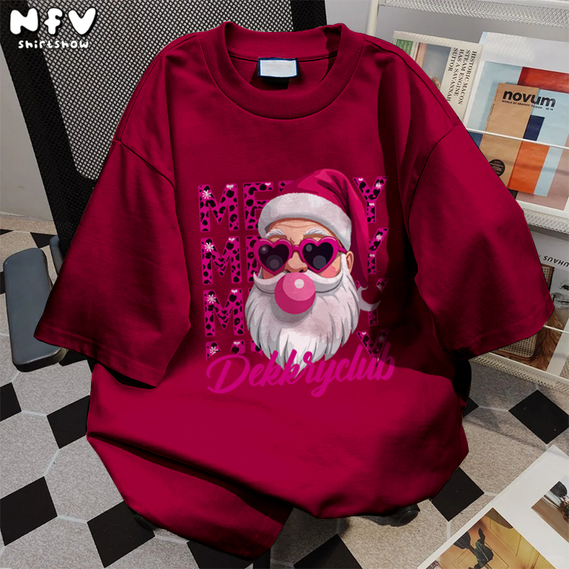 [จัดส่งจากกรุงเทพฯ] NFV ลำลองแมทช์ลุคง่าย Christmas ลายพิมพ์ซานตาคลอส แฟชั่นเกาหลี ระบายอากาศ ใส่สบาย ทรงหลวม YG3254