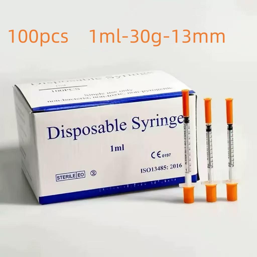 100pcs1ML 30G 13 มม.สีทิ้ง Insulin Syringe ปราศจากเชื้อบรรจุส่วนบุคคล Pet Feeder