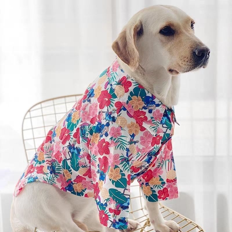 เสื้อลายดอกสุนัขตัวใหญ่ ระบายอากาศดี ใส่สบายไม่ร้อน ฤดูร้อน Golden Retriever Labrador Husky ถ่ายรูปสวย พาไปเที่ยว โพลีเอสเตอร์ ใส่ง่าย ขายดี ชุดสุนัขพันธุ์กลางถึงใหญ่