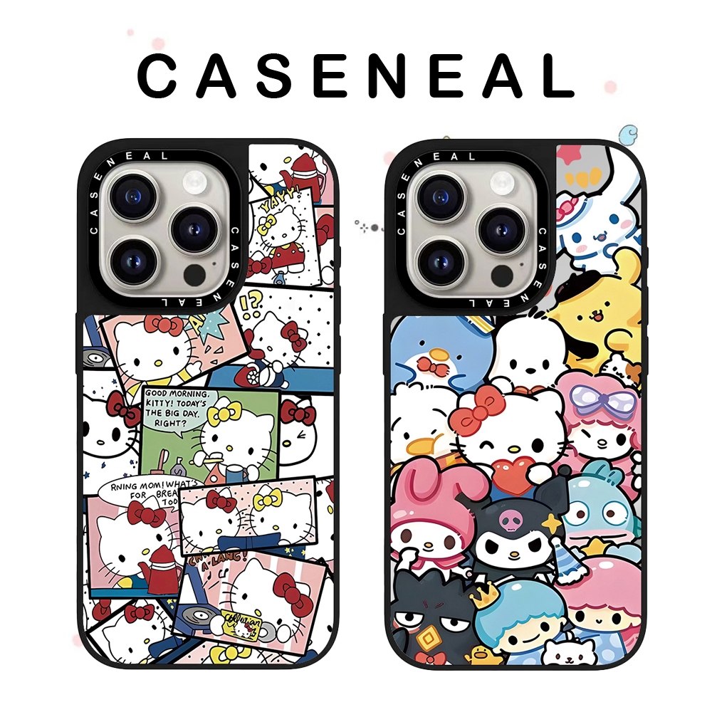 CASENEAL Kittyสติ๊กเกอร์คุณภาพสูงกระจกเคสโทรศัพท์เหมาะสําหรับiPhone 17ProMax 17pro 17 air 16promax 16 15promax 15 14promax 13 13Promaxแฟชั่นAnti Drop Hard Case
