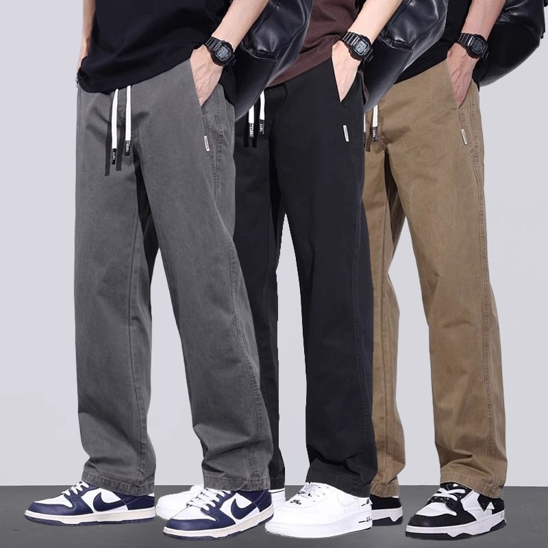 กางเกงผู้ชายเอวยางยืด ทรงหลวม ทรงตรง สไตล์อเมริกัน กางเกงลำลองสำหรับผู้ชาย